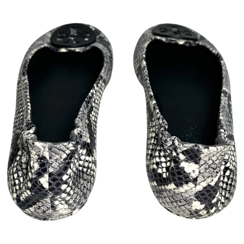 Tory Burch Tri Color Python Embossed Leather Minnie Flats Size 8.5 Animal Print - Picture 11 of 16